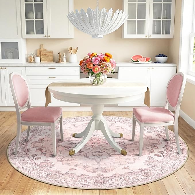 RELEANY Area Rugs 6ft Washable Non-Slip, Floral Vintage Distress Print Pattern - Image 2