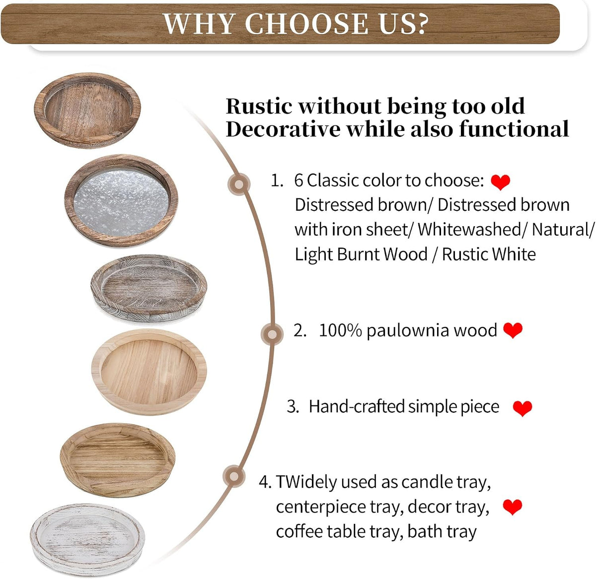 Hanobe Wooden Decortaive Coffee Table Tray, Round Candle Holder Centerpiece
