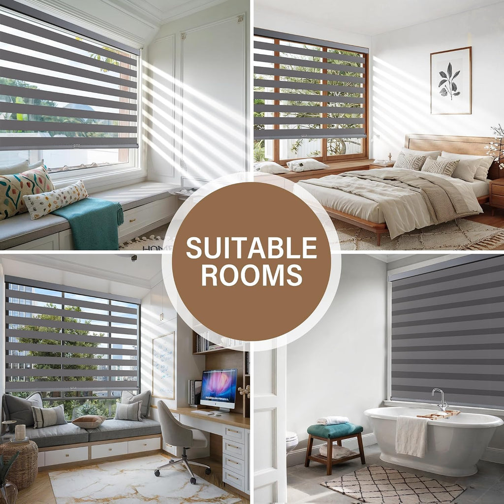 AOSKY Cordless Zebra Blinds for Indoor Windows, 34" W x 72" H, Grey