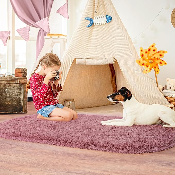 Pionblank Fluffy Oval Area Rug for Bedroom 3.3x6.2 Feet, Cute Plush Throw Rugs - Image 5