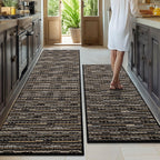 BSICPRO Kitchen Rugs Sets of 2, Non Slip Kitchen Mats for Floor, Black