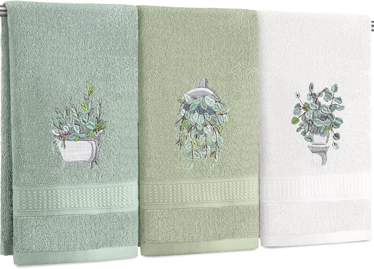 3 Pcs Eucalyptus Leaves Hand Towels for Bathroom Kitchen Decor