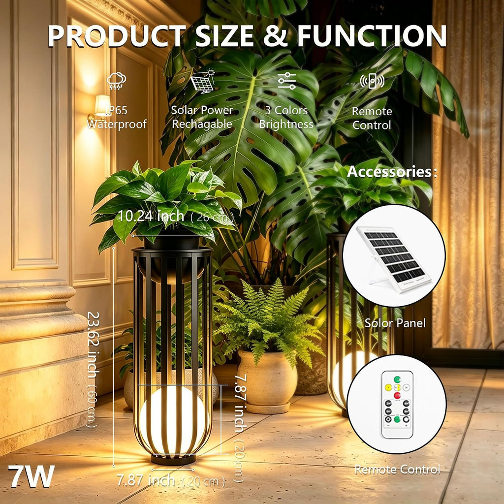 24'' Solar Outdoor Plant Stand,Black metal material with remote control