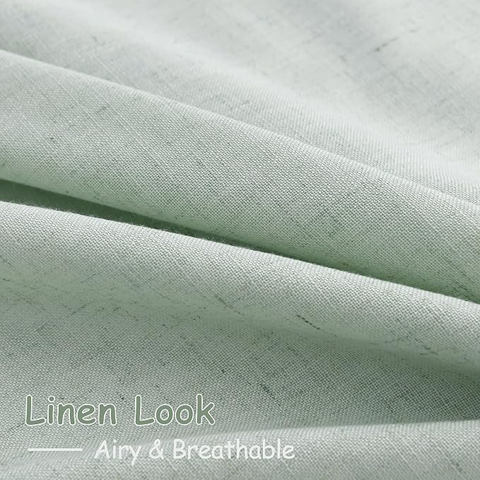 Aqua Green Linen Curtains 90 Inch Long 2 Panels Set - Image 5