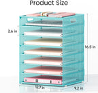 2 Pack 8-Tier Office Desk File Organizer, Letter Tray Paper Organizer with Handle, Including 5 Adjustable Slide Trays for Organizing Desk Workspace Accessories and Supplies (Blue Metal Mesh)