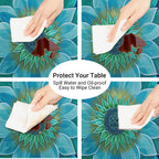 Pardick Teal Flower Round Fitted Tablecloth Mandala Floral Round Table Cover with Elastic Waterproof Wipeable Circle Outdoor Table Cloths for Party Patio Kitchen Decor Fit 40"-44" Tables Pad