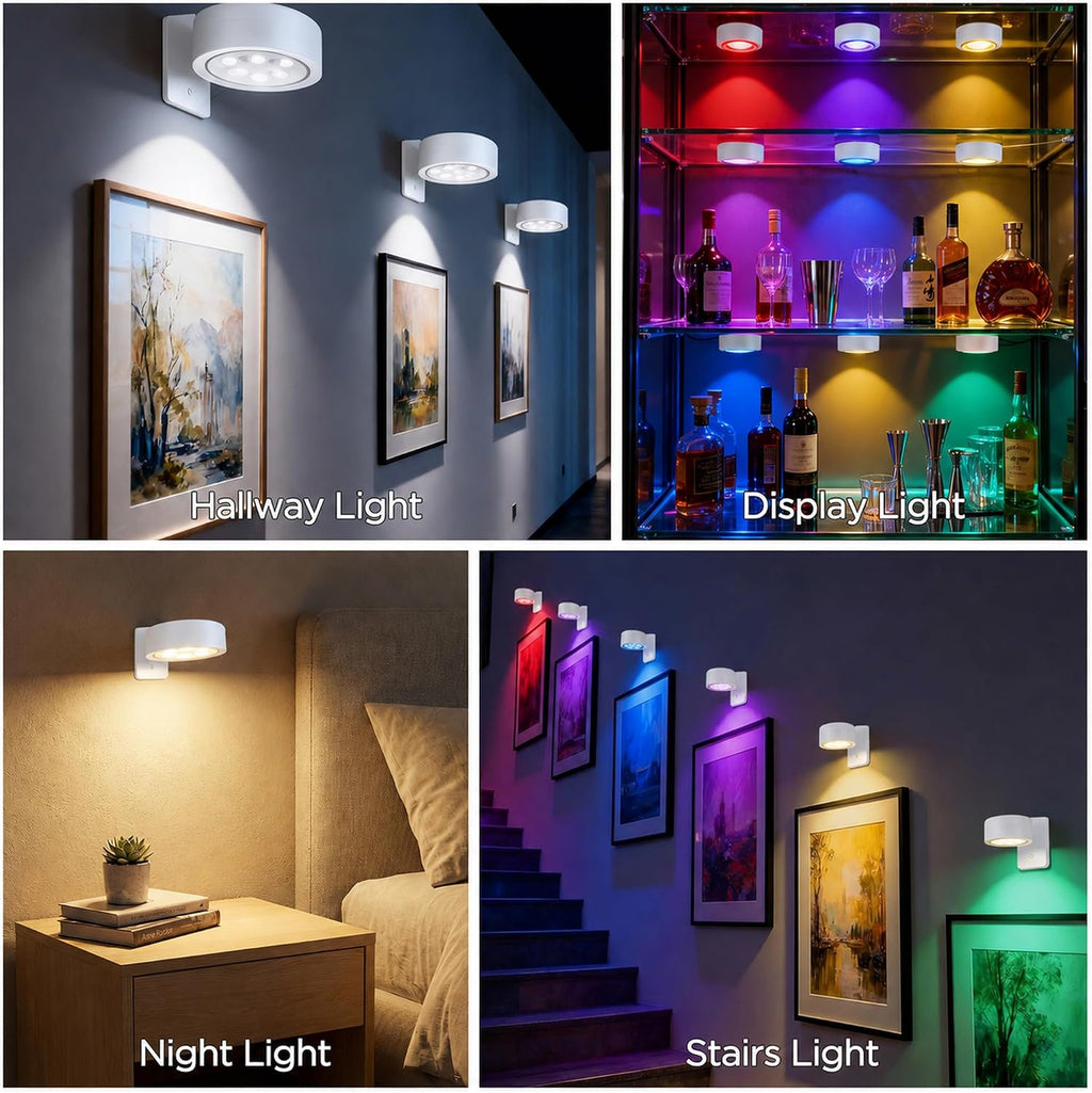 4-Pack Picture Lights for Wall, Rechargeable Wireless Poster Lights, White