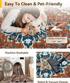 Area Rugs 5'x7' Washable Non-Slip, Floral Vintage Distress Print Pattern - Image 6