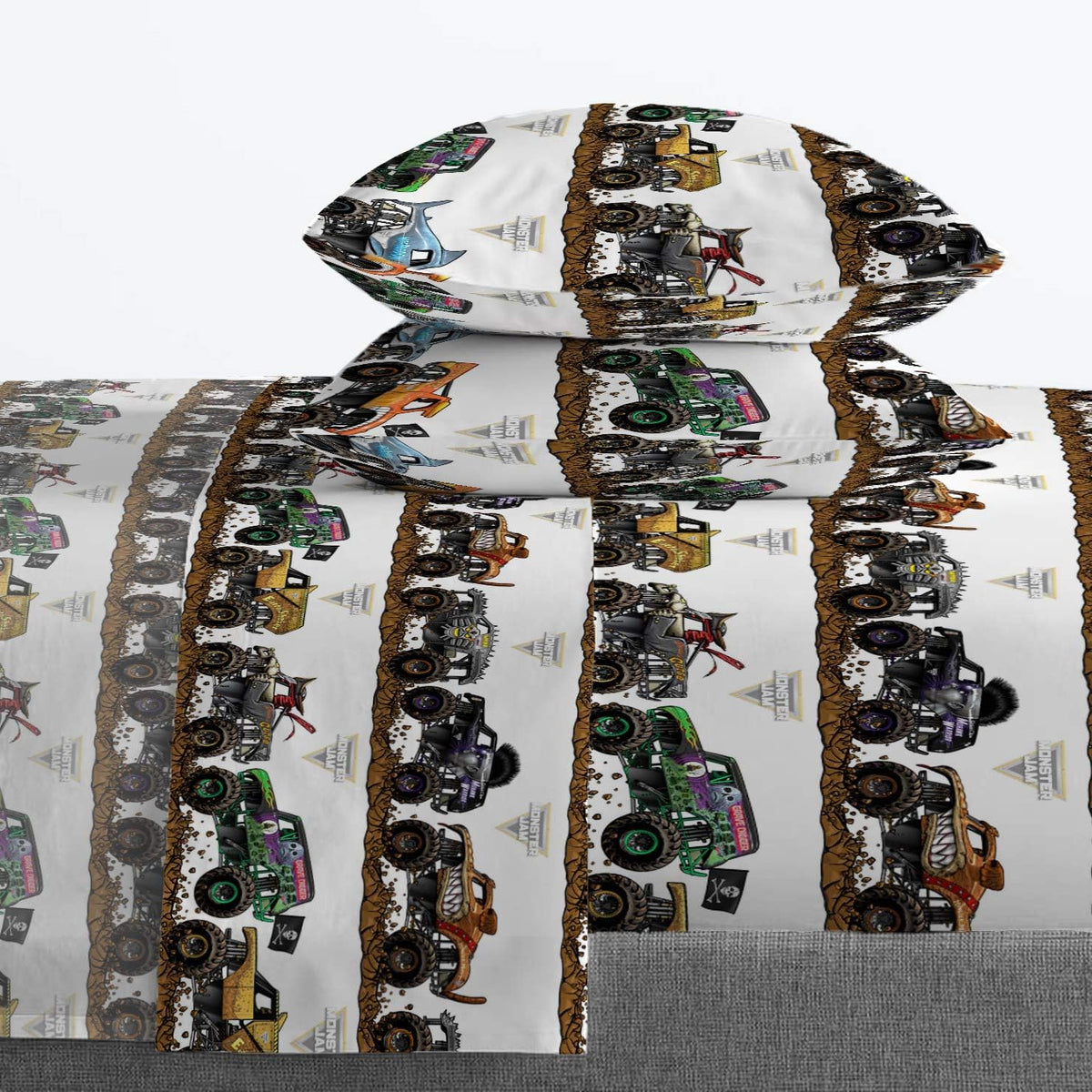 Monster Jam Full Size Comforter Set 5 Piece Kids Bedding for Boys, Black