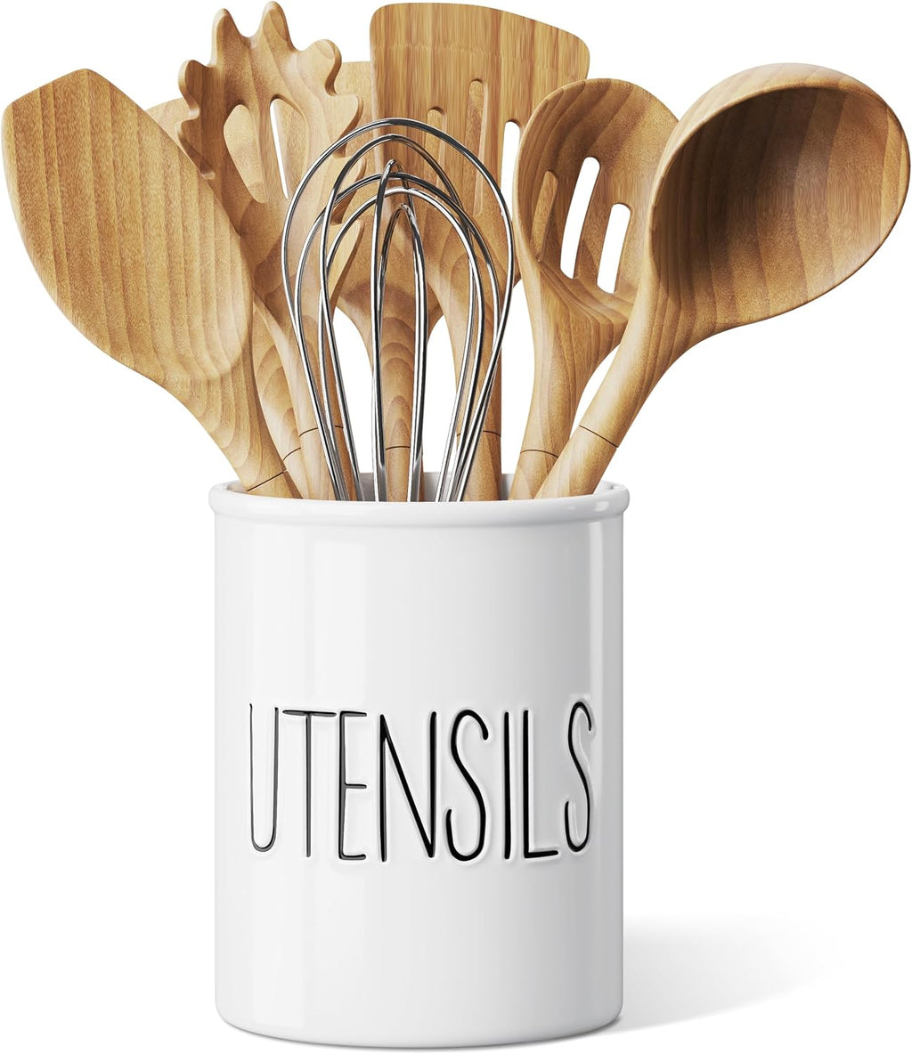 Barnyard Designs Ceramic Farmhouse Kitchen Utensil Holder 7" (White)