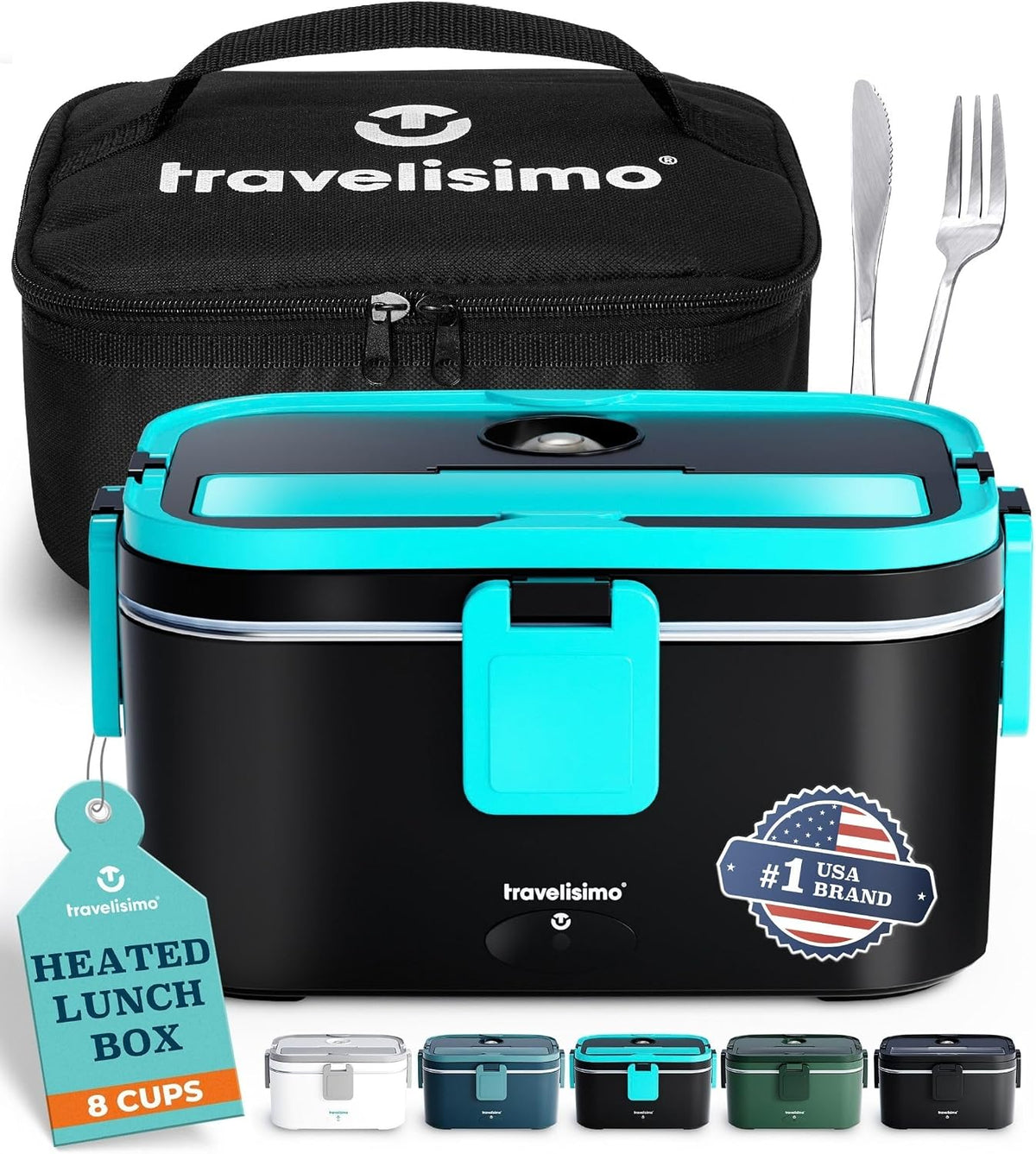 TRAVELISIMO Extra-Large Electric Lunch Box For Adults Holds up to 8 Cups - 100W Heated Lunch Box For Men 1.8L, Portable Food Warmer for Travel & Work, Loncheras Electricas Para Calentar Almuerzo