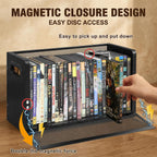 DVD Storage Racks with Handles, 2 Pack, Holds Up to 56 DVD or 64 Blu-ray Cases Total, Metal Mesh and Engineered Wood Media Organizers, Black