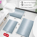 OLANLY Bathroom Runner Rugs 47x20, Chenille Striped Bath Rugs, Airy Blue
