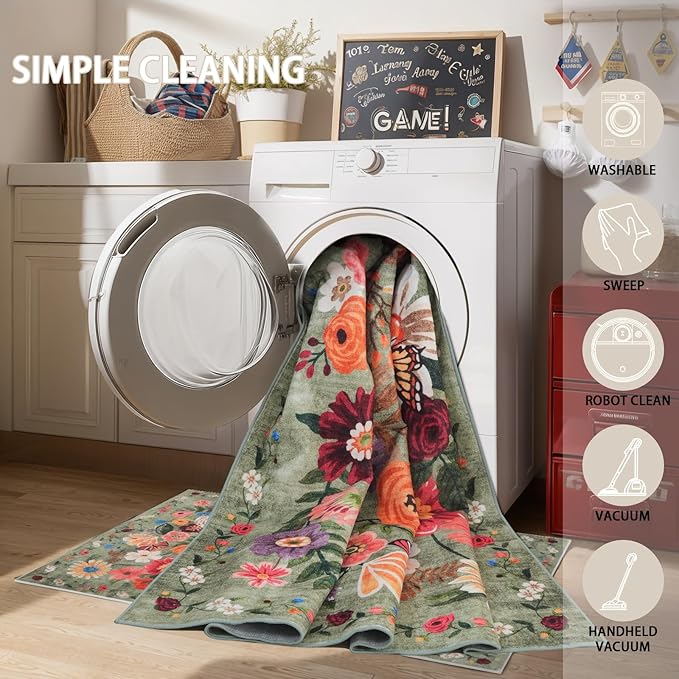 Floral Rug for Entryway, Non-Slip Indoor Door Carpet Stain Resistant Boho Small - Image 5