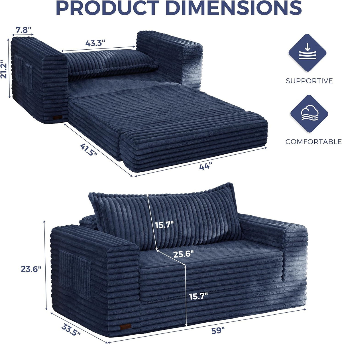 MAXYOYO Convertible Sofa Bed, Pull-Out Loveseat Couch Bed for Small Space