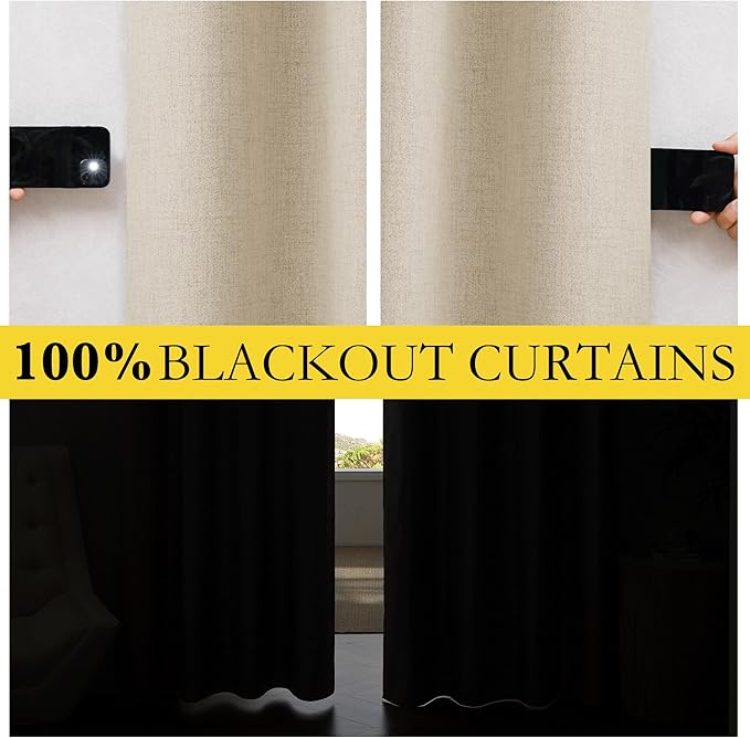 NICETOWN Farmhouse Style 100% Blackout Cream Linen Curtains 90 inches Length - Image 2