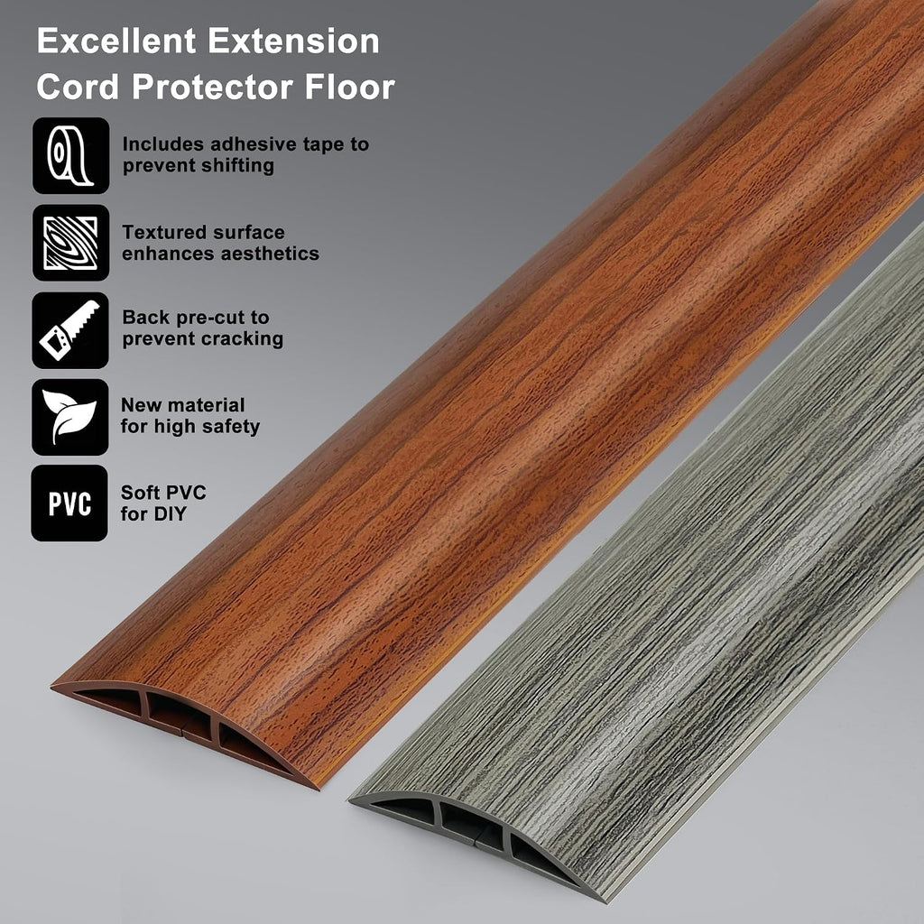Cable Floor Cover LZEOY, 10ft Electrical Cord Cover, Wood Grey Floor Wire Cover, Soft PVC Floor Cable Covers for Cords, Electric Cord Covers for Floor for Home, Offices, Hotel, Outdoor