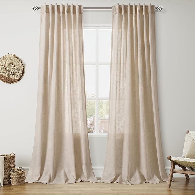 Grey Flax Linen Curtains for Living Room 120 Inches Long Light Filtering by Nanspring