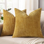 decorUhome Summer Mustard Yellow Chenille Euro Sham Throw Pillow Covers 24x24 by decorUhome