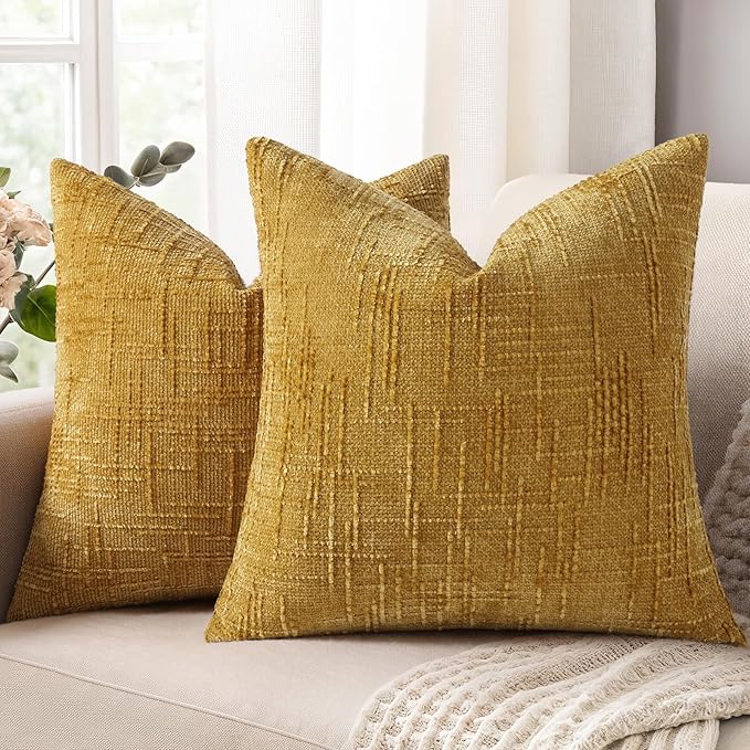 decorUhome Summer Mustard Yellow Chenille Euro Sham Throw Pillow Covers 22x22 by decorUhome