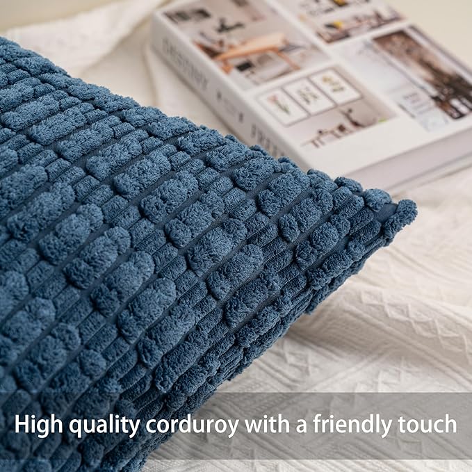 Pack of 2 Corduroy Decorative Throw Pillow Covers 20x20 InchSoft Boho Striped - Image 2