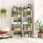 Yusong Bookshelf 5-Tier, Geometric Bookcase S Shaped Book Shelves for Bedroom, Modern Wood Decorative Display Shelf Book Case for Home Office, White and Black