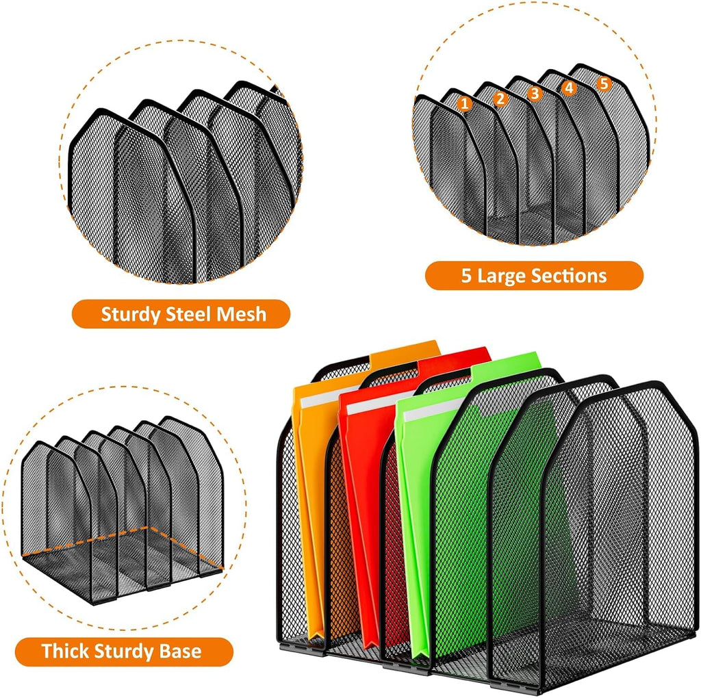 Desk File Organizer, Adjustable 5 Sections Upright Desktop File Sorter
