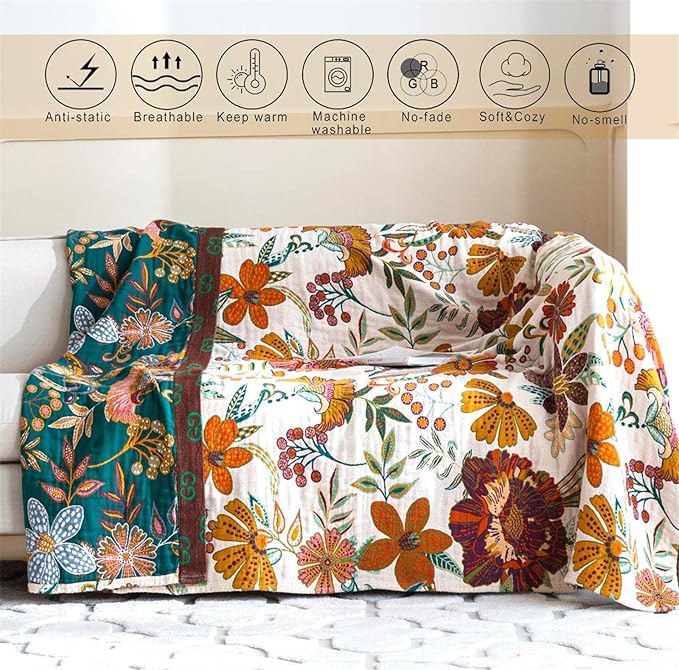 MSGKV Spring Throw Blanket for Couch, 100% Cotton Muslin Breathable Woven Bed - Image 3