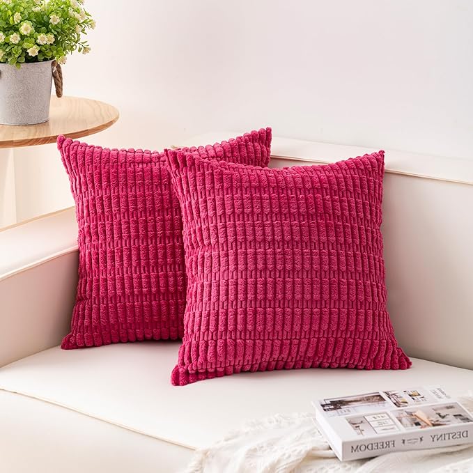 Pack of 2 Corduroy Decorative Throw Pillow Covers 20x20 Inch Soft Striped by Unknown