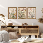 AVECCO 3 Piece Vintage Wildflower Botanical Framed Canvas Wall Art 12x16 in