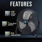 Tornado 18" High Velocity Floor Fan Industrial Metal 3-Speed Heavy Duty Cooling Fan for Workshop, Garage, Home, Office, 120° Tilt Adjustment, 6ft Cord, Black