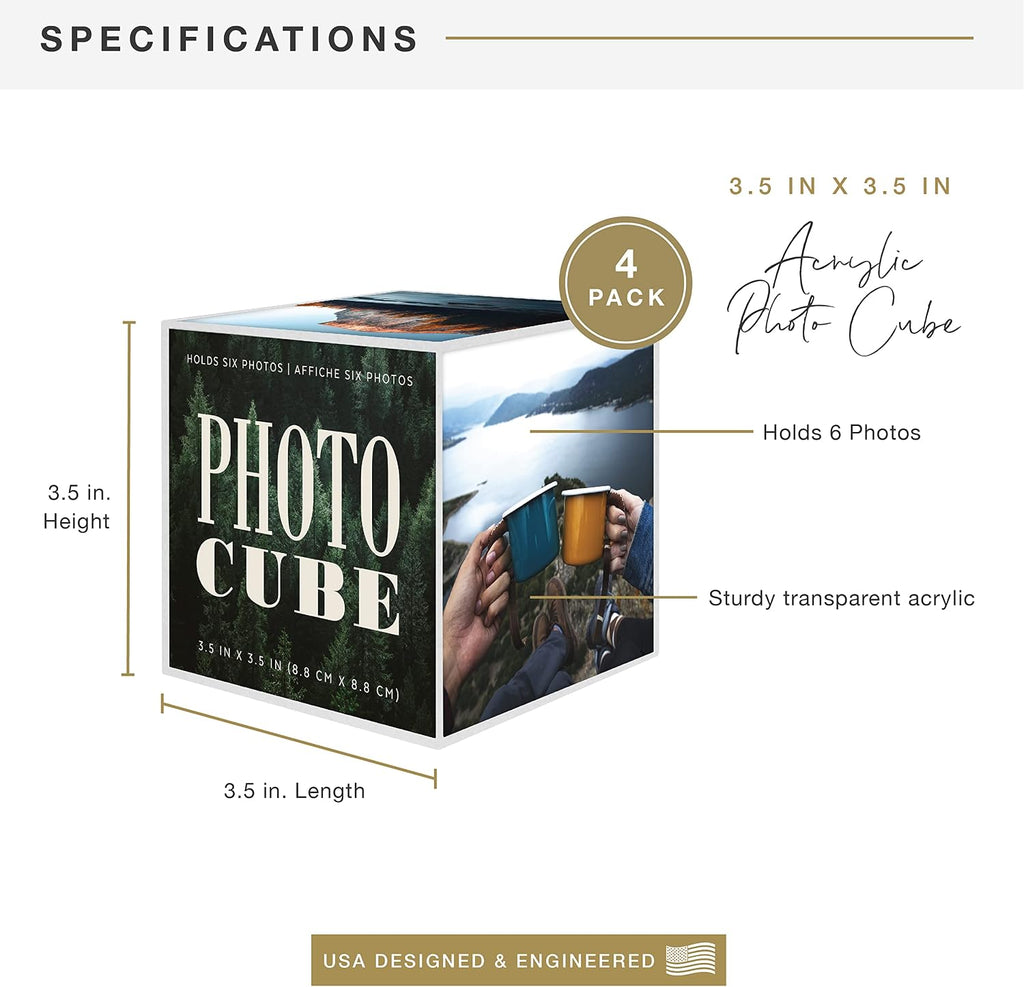 MCS 3.25x3.25 Inch Clear Plastic 6 Sided Photo Cube 4-Pack, Clear (65750)