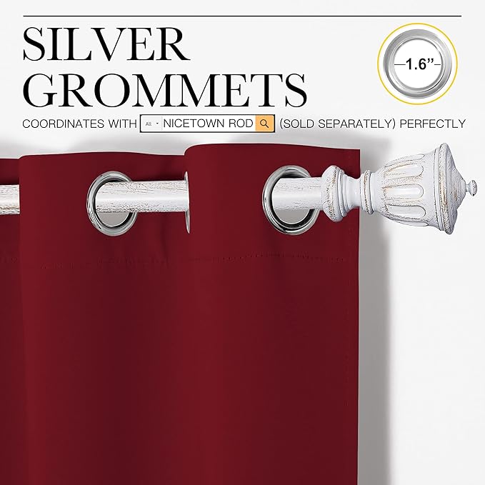 NICETOWN Burgundy Red Blackout Draperies Curtains - Image 3