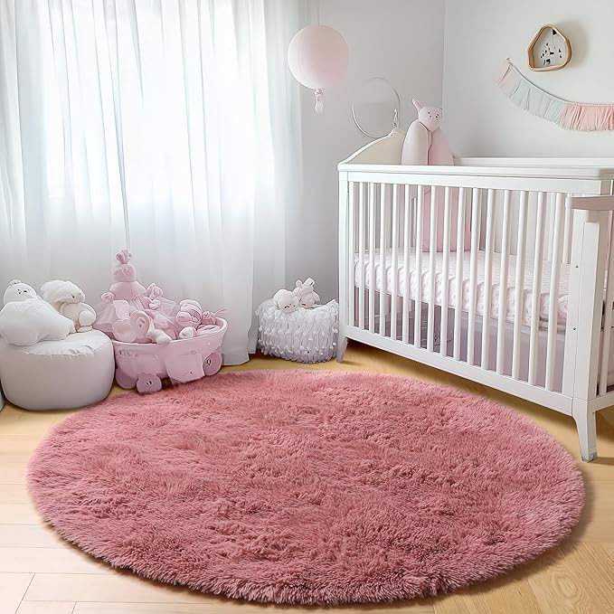ONASAR Blush Round Area Rugs 5ft, Soft Bedroom Circle Rug Mats - Image 8