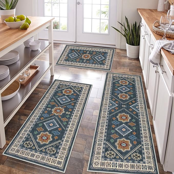 HEBE Boho Kitchen Rug Sets 3 Piece by HEBE