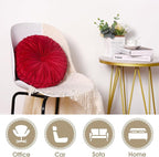 HIG Set of 2 Red Ruched Velvet Round Throw Pillows – 14.5’’ Decorative Pillows - Image 4