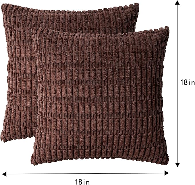 Pack of 2 Corduroy Decorative Throw Pillow Covers 18x18 InchSoft Boho Striped - Image 4