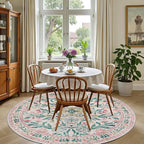 Round Area Rug for Living Room: 6 ft Floral Washable Circle Rug Soft Boho - Image 4