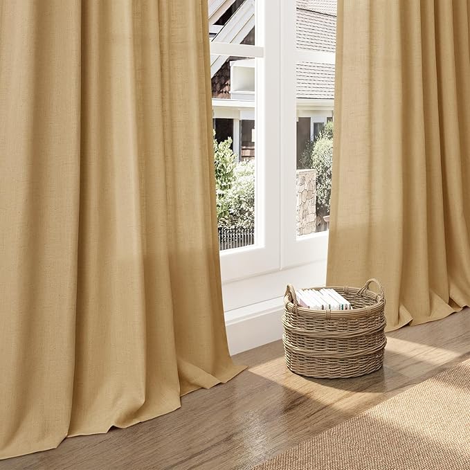 Nanspring Gold Yellow Linen Curtains 96 Inches Long 2 Panels Set - Image 6