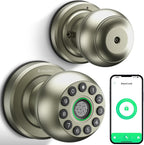 Smart Door Knob Fingerprint Lock 4-in-1 Keyless Entry (Fingerprint/App/Code/Key) Biometric Door with Auto-Lock Easy Install for Home/Bedroom/Office-Black
