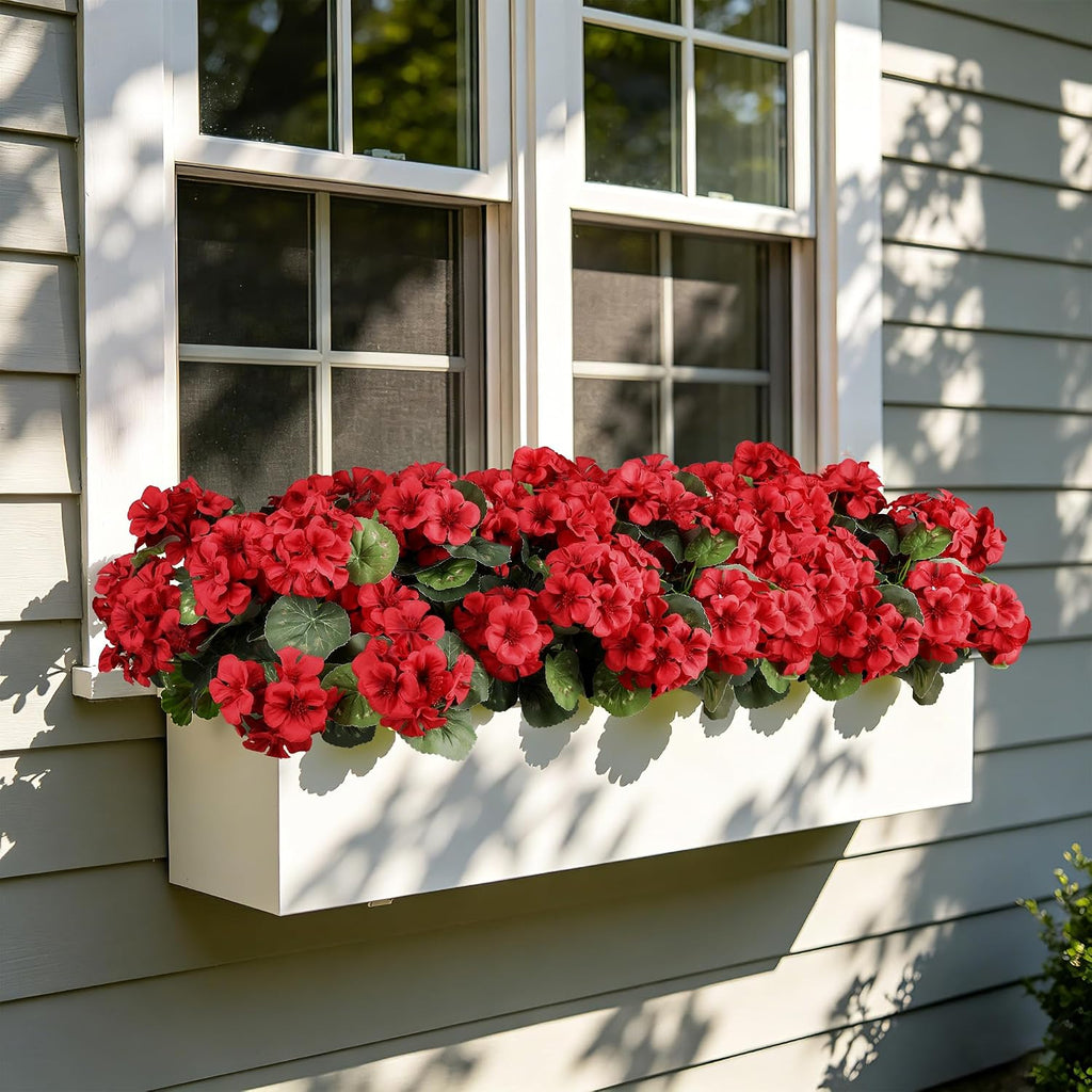 Artificial Flowers No Fade Realistic Geraniums Red Christmas Decor 6 Bundle