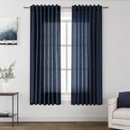Nanspring Navy Blue Linen Curtains 63 Inches Length 2 Panels Set by Nanspring