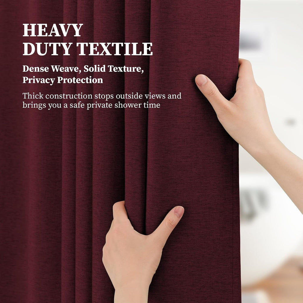 Burgundy Linen Textured Waterproof Fabric Shower Curtain Set, 72x72