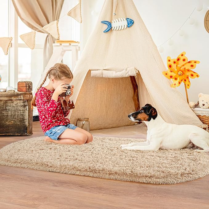 Pionblank Fluffy Area Rug for Bedroom 3.3'x6.2', Shag Oval Rug for Bedside - Image 5