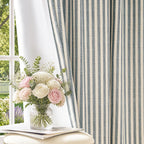 jinchan Linen Blackout Curtains Back Tab 84 Inch 2 Panels Striped Blue