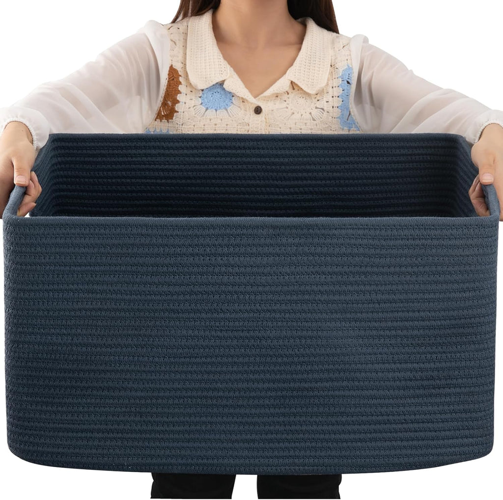 OIAHOMY 75L Large Blanket Basket Woven Rope Storage Basket Dark Grey