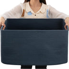 OIAHOMY 75L Large Blanket Basket Woven Rope Storage Basket Dark Grey