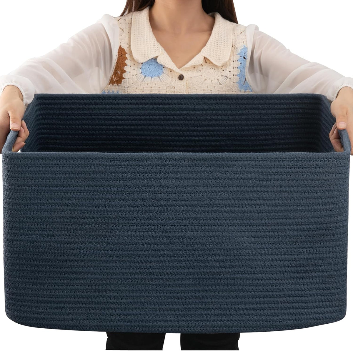 OIAHOMY 75L Large Blanket Basket Woven Rope Storage Basket Dark Grey