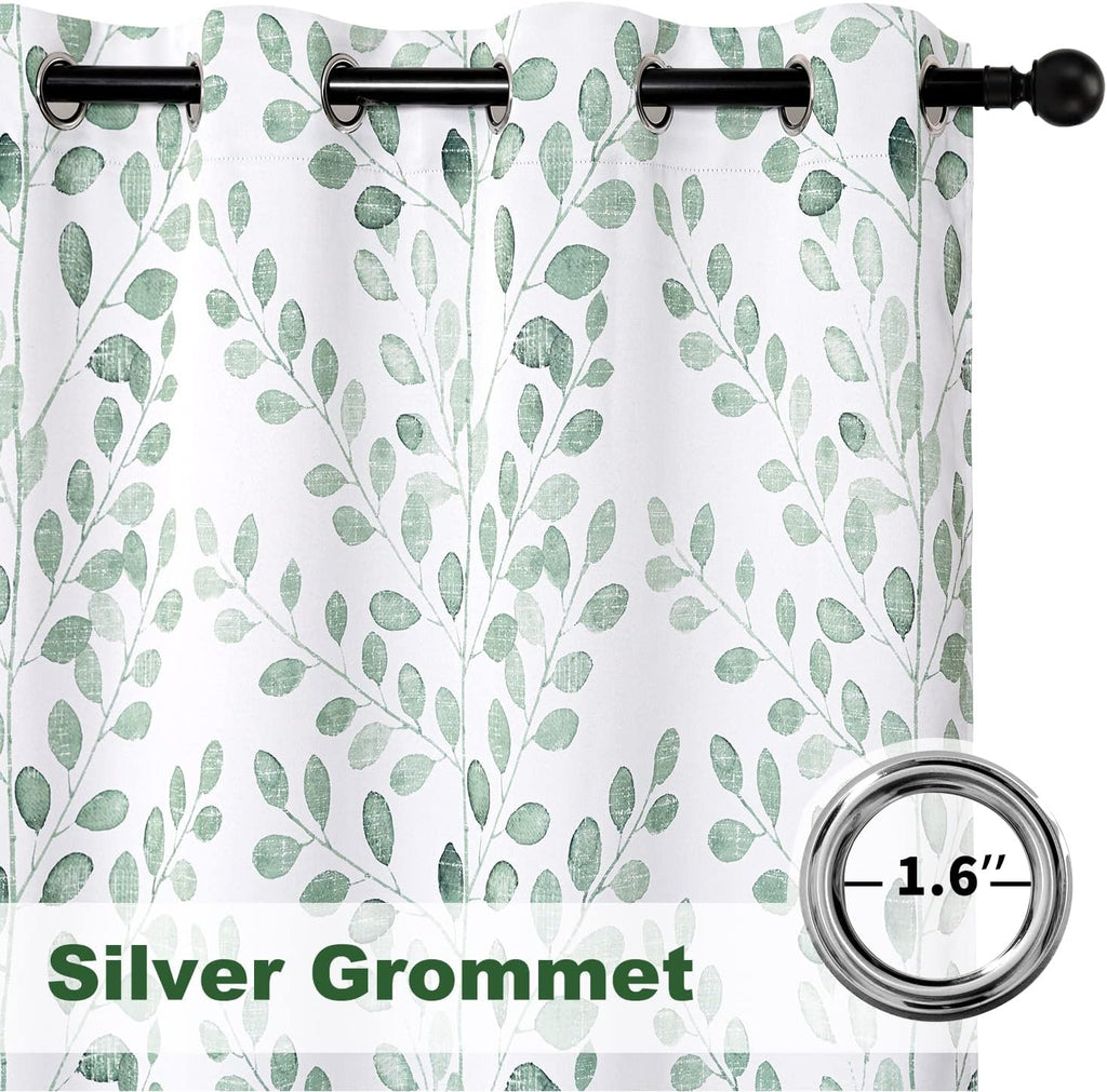 MYSKY HOME Green Leaf Curtains 84 Inch Length for Bedroom Grommet 2 Pcs