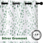 MYSKY HOME Green Leaf Curtains 84 Inch Length for Bedroom Grommet 2 Pcs